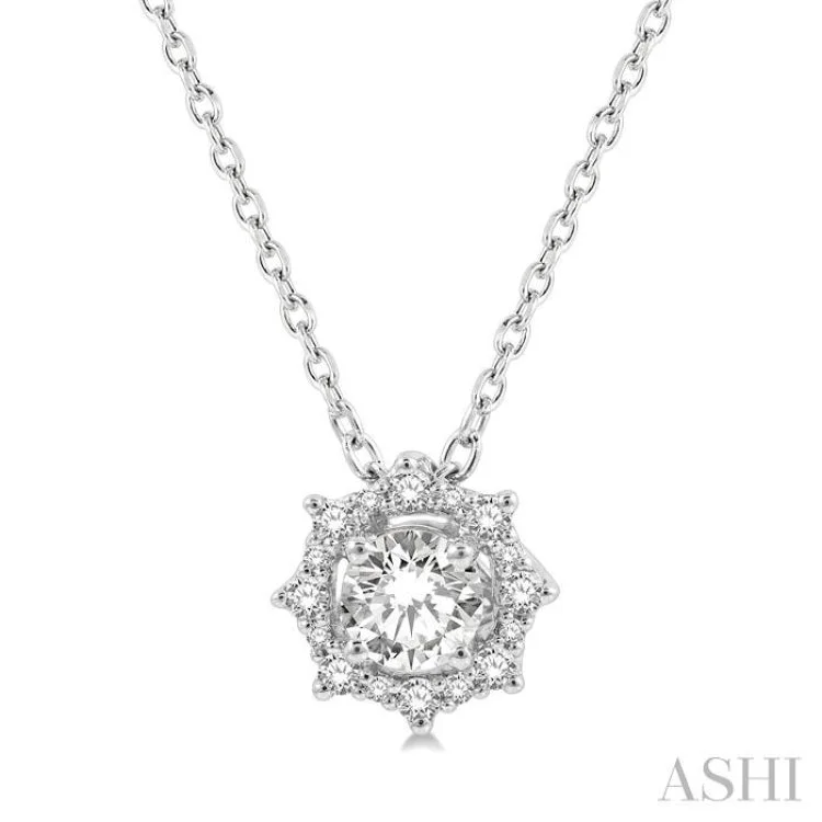 1/3 ctw Floral Lattice Round Cut Diamond Pendant With Chain in 14K White Gold