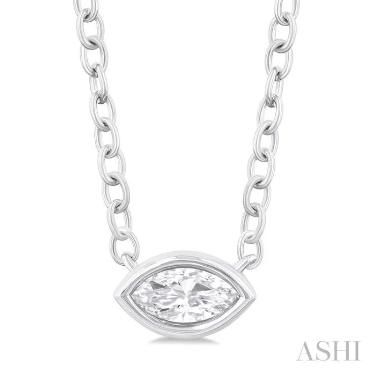 1/6 Ctw Petite East-West Bezel Set Marquise Cut Diamond Fashion Pendant With Chain in 10K White Gold