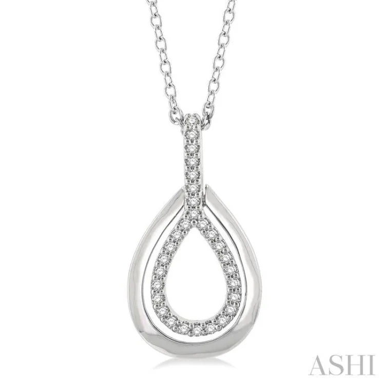 1/10 ctw Petite Pear Shape Round Cut Diamond Fashion Pendant With Chain in 10K White Gold