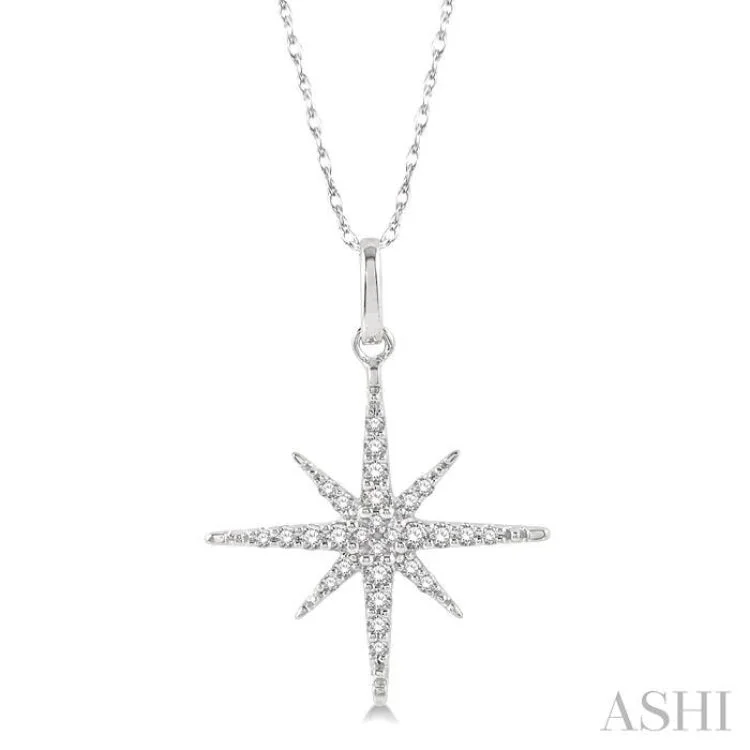 1/6 Ctw Round Cut Diamond Star Pendant With Chain in 10K White gold