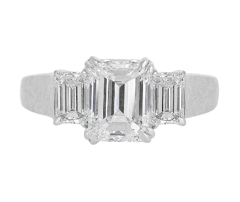 Platinum 1.75ct Emerald Cut Three Stone Diamond Ring