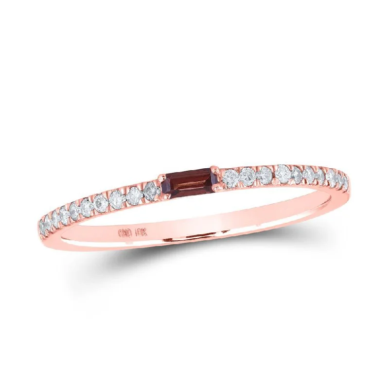 10kt Rose Gold Womens Baguette Garnet Diamond Band Ring 1/4 Cttw