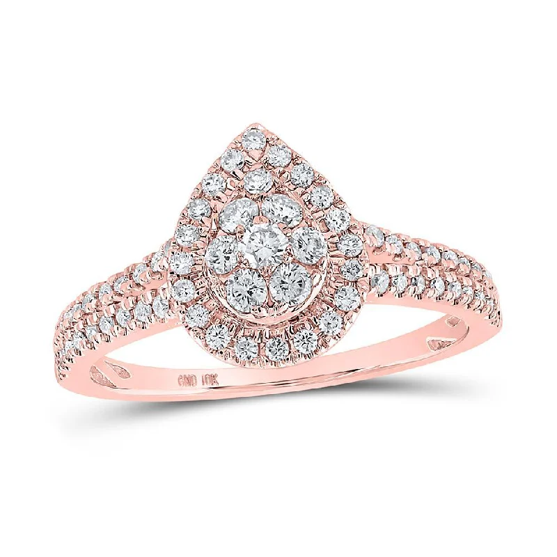 10kt Rose Gold Womens Round Diamond Teardrop Cluster Ring 1/2 Cttw