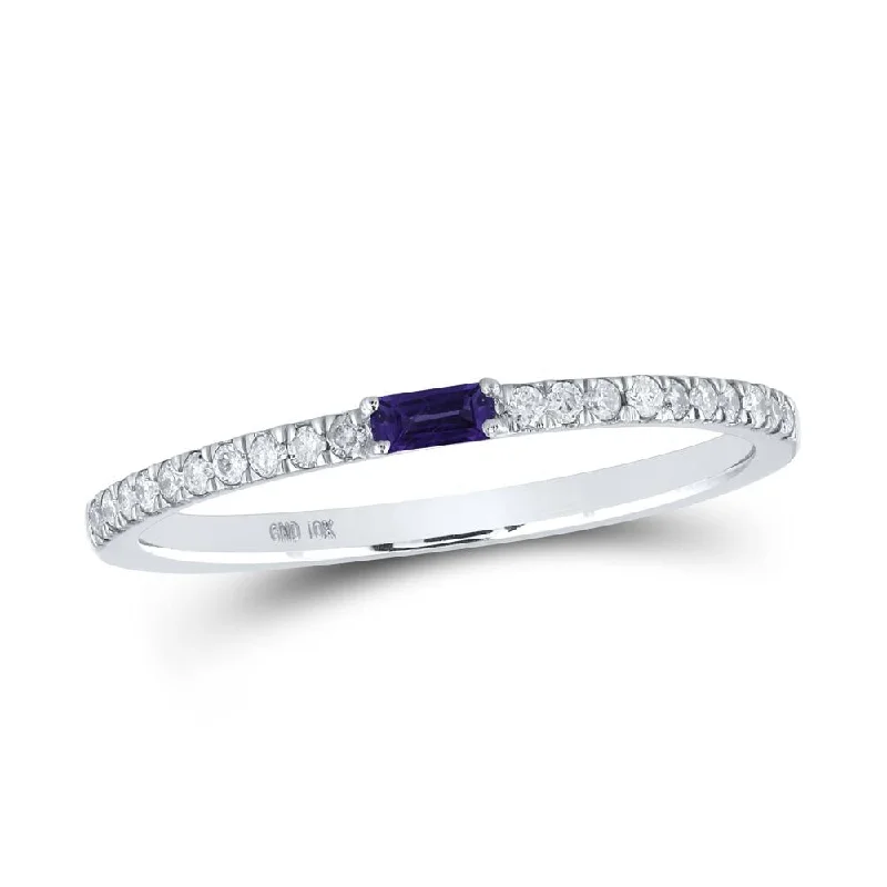 10kt White Gold Womens Baguette Amethyst Diamond Band Ring 1/5 Cttw