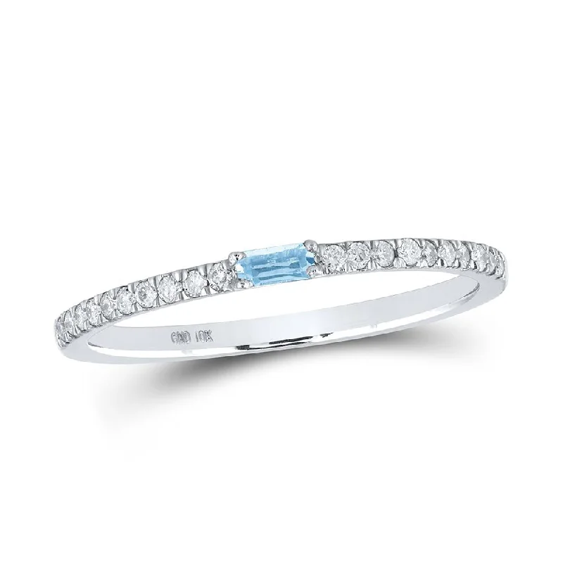 10kt White Gold Womens Baguette Aquamarine Diamond Band Ring 1/5 Cttw