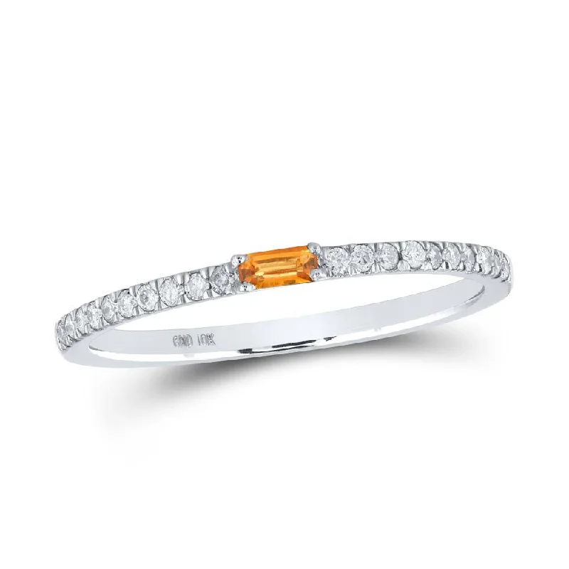 10kt White Gold Womens Baguette Citrine Diamond Band Ring 1/5 Cttw