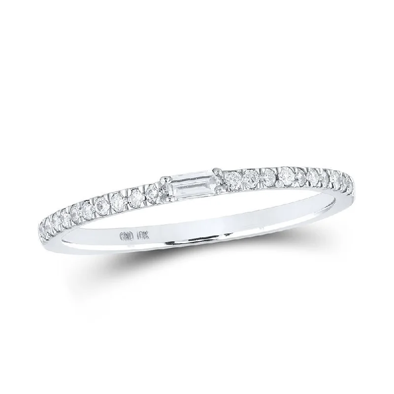 10kt White Gold Womens Baguette Diamond Band Ring 1/6 Cttw