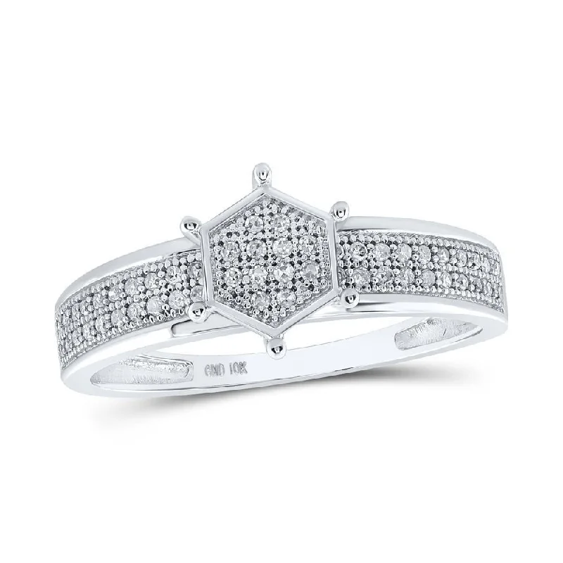 10kt White Gold Womens Round Diamond Cluster Ring 1/6 Cttw