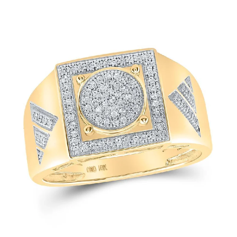 10kt Yellow Gold Mens Round Diamond Circle Square Ring 1/4 Cttw