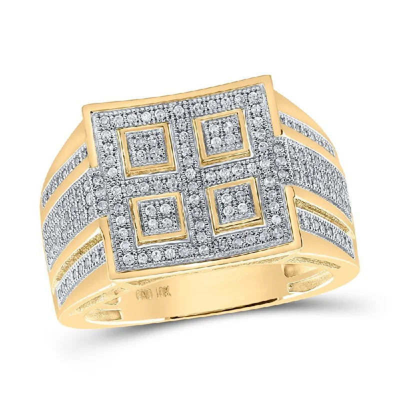 10kt Yellow Gold Mens Round Diamond Square Ring 1/2 Cttw