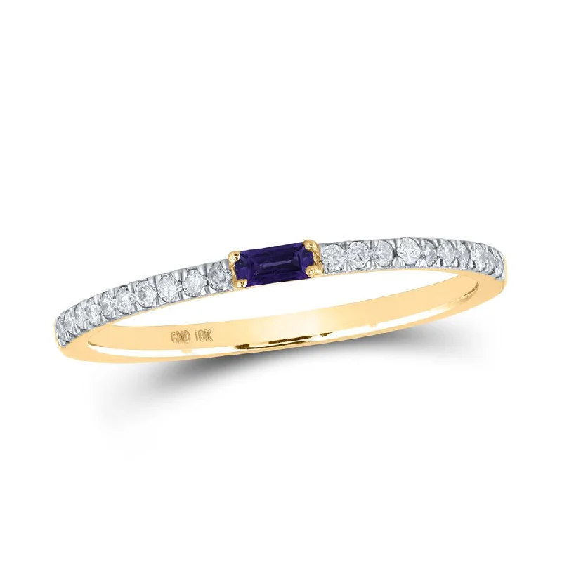 10kt Yellow Gold Womens Baguette Amethyst Diamond Band Ring 1/5 Cttw