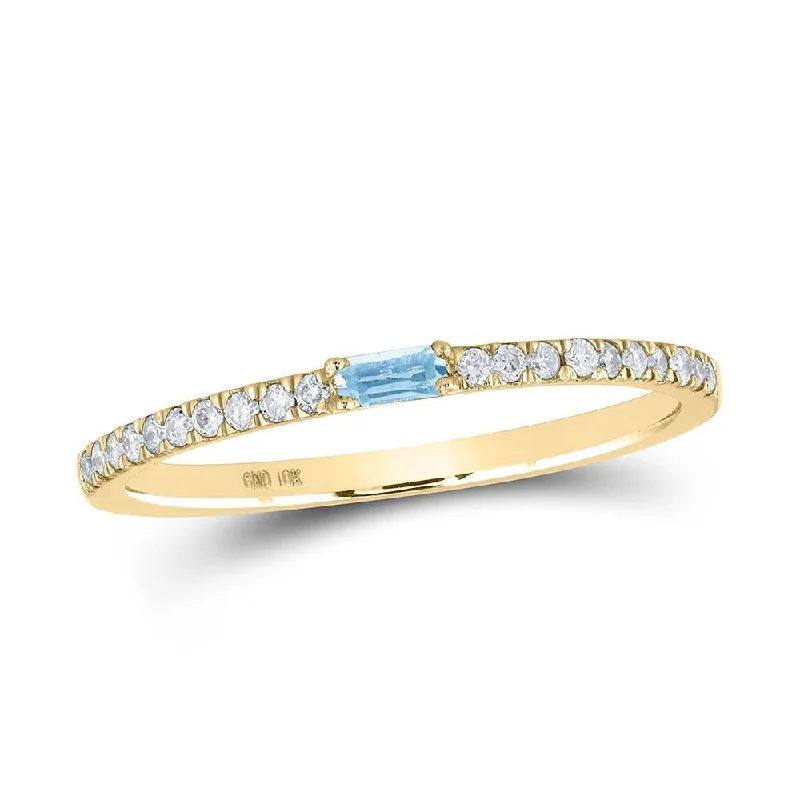 10kt Yellow Gold Womens Baguette Aquamarine Diamond Band Ring 1/5 Cttw