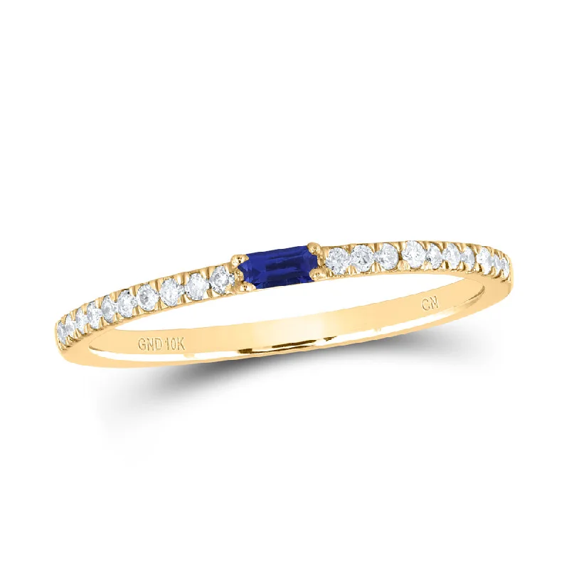 10kt Yellow Gold Womens Baguette Blue Sapphire Diamond Band Ring 1/5 Cttw