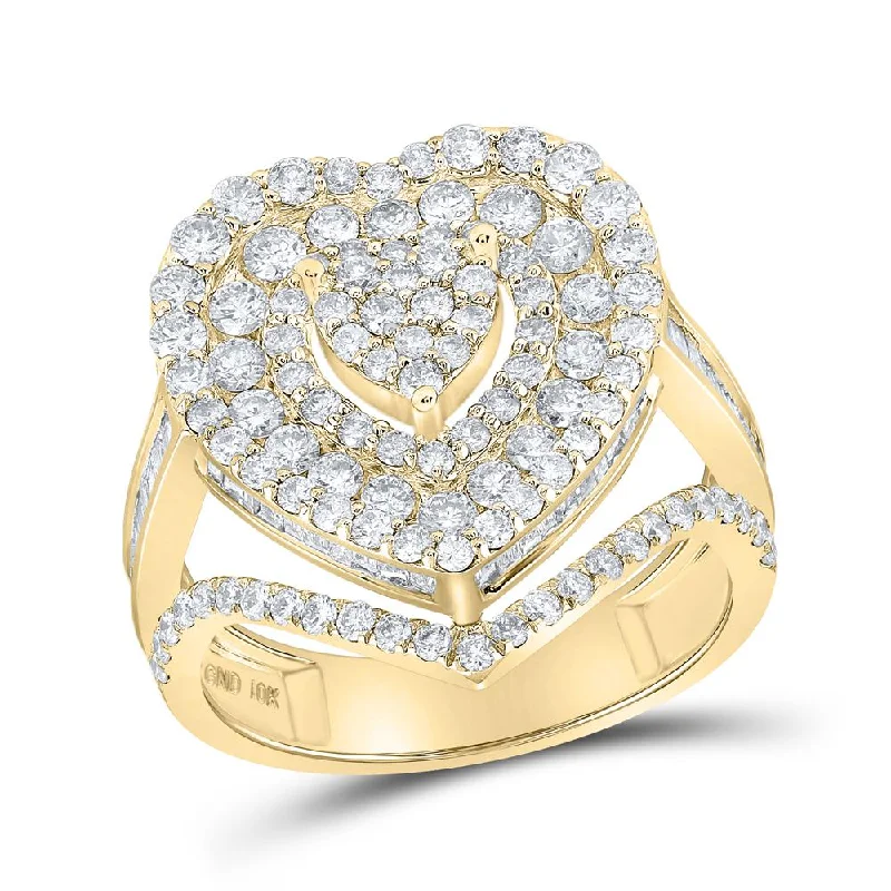 10kt Yellow Gold Womens Round Diamond Heart Ring 2-1/3 Cttw