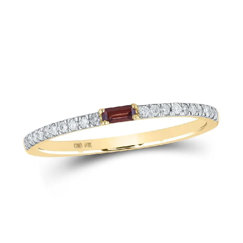 10kt Yellow Gold Womens Baguette Garnet Diamond Band Ring 1/4 Cttw