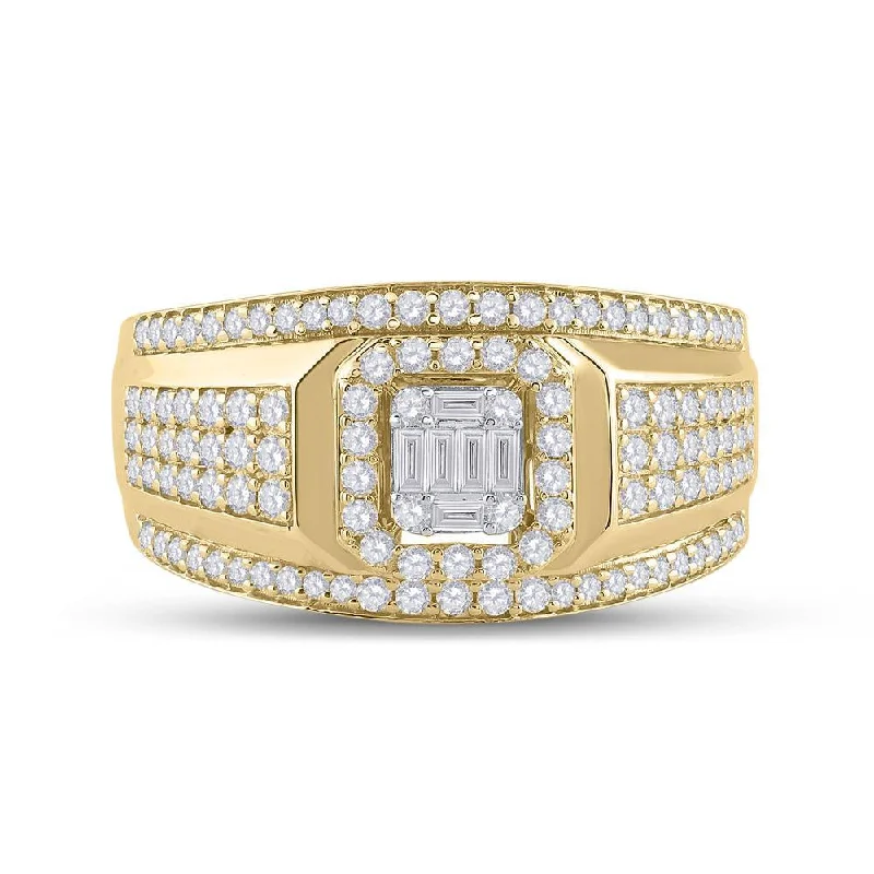 14kt Yellow Gold Mens Baguette Diamond Square Cluster Ring 1 Cttw