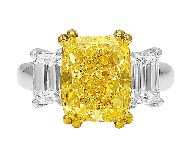 Platinum 6ct Fancy Intense Yellow Diamond Ring