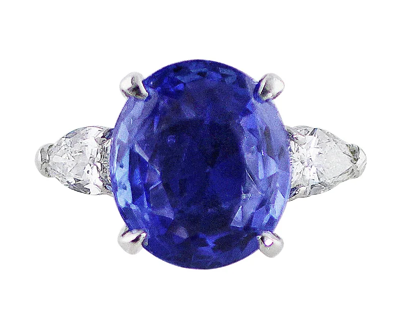 Platinum 7ct Ceylon Sapphire Pear Diamond Ring