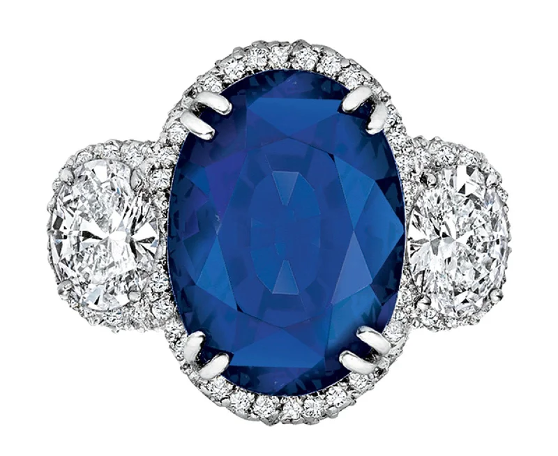 Platinum Burmese Oval Sapphire Diamond Ring, Gubelin Certified