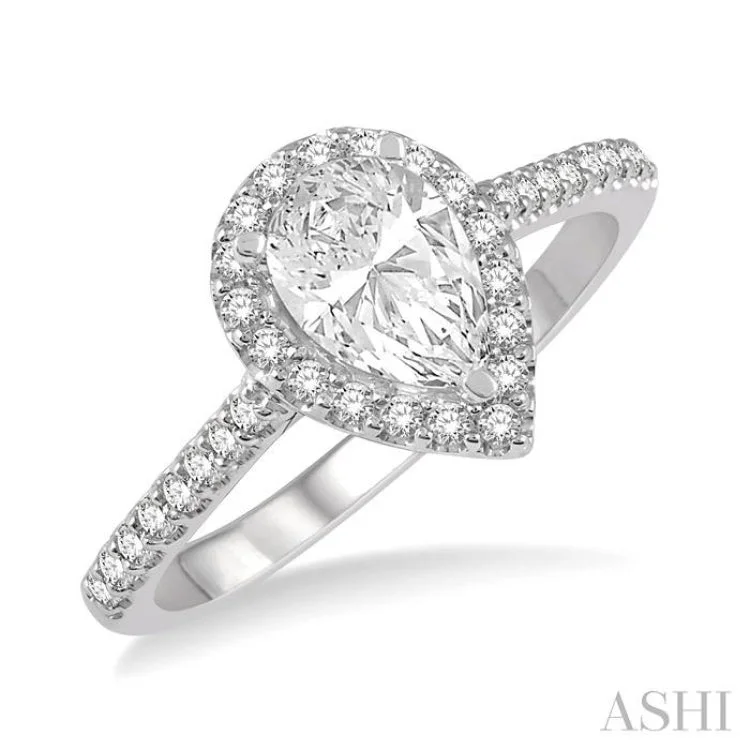 3/8 ct Pear Shape Diamond Ladies Engagement Ring with 1/4 Ct Pear Cut Center Stone in 14K White Gold