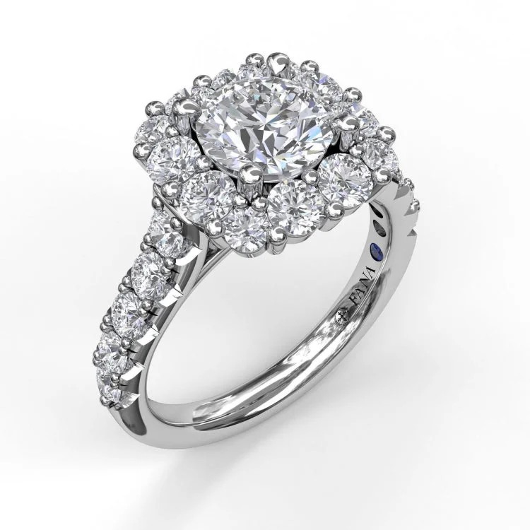 Large Diamond Cushion Halo Engagement Ring