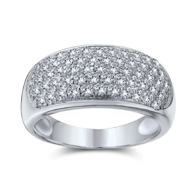 Micro Pave Cubic Zirconia Cocktail Statement Ring in Sterling Silver Wide Dome Design