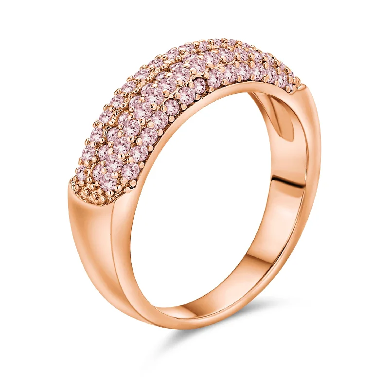 Micro Pave Pink Cubic Zirconia Cocktail Statement Ring Rose Gold Sterling Silver