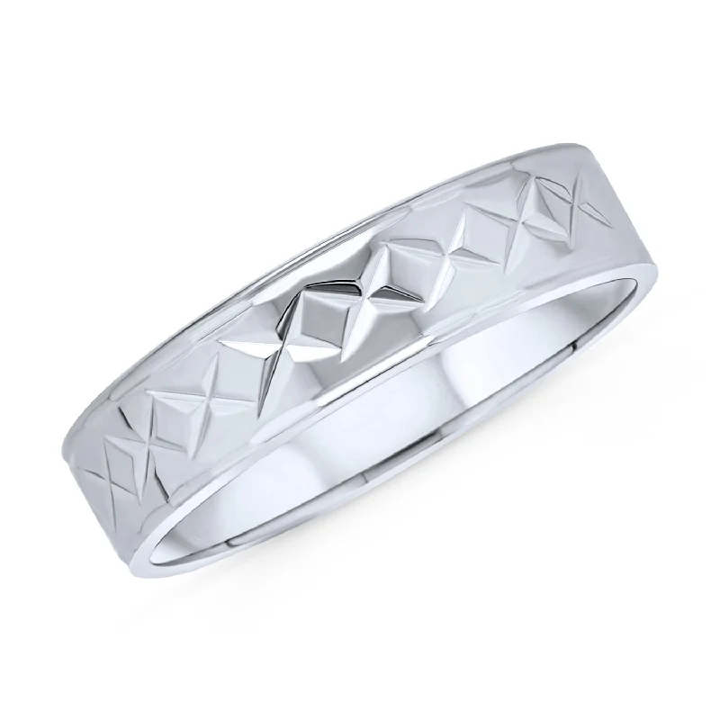 Unisex Stash Striped X Pattern Mens Silver Ring .925 Sterling Wedding Band 5 7 Wide