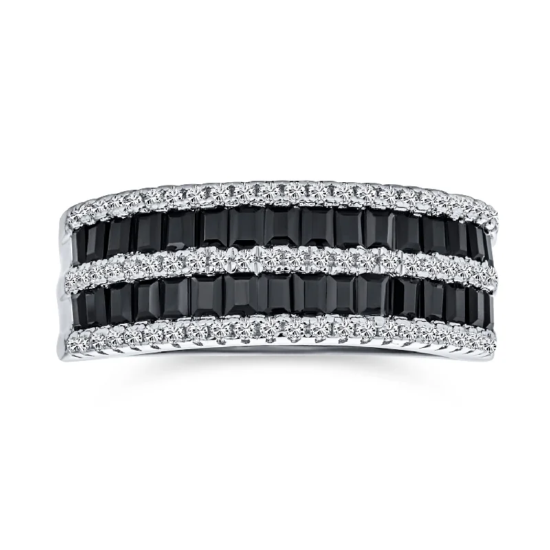 Pave Cubic Zirconia Cocktail Statement Ring Two Tone Black & White Eternity Band