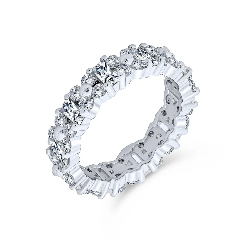 Timeless CZ Cocktail Statement Ring: Round & Baguette Flower Eternity Band Silver