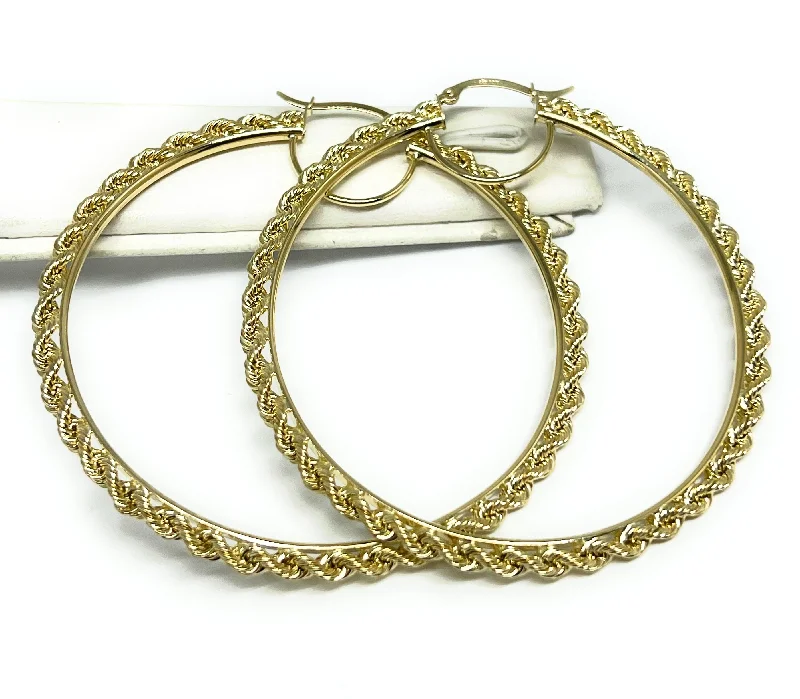 10k Solid Gold Rope Hoop Earrings