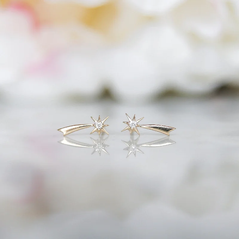 Solid Gold Diamond Shooting Star Studs