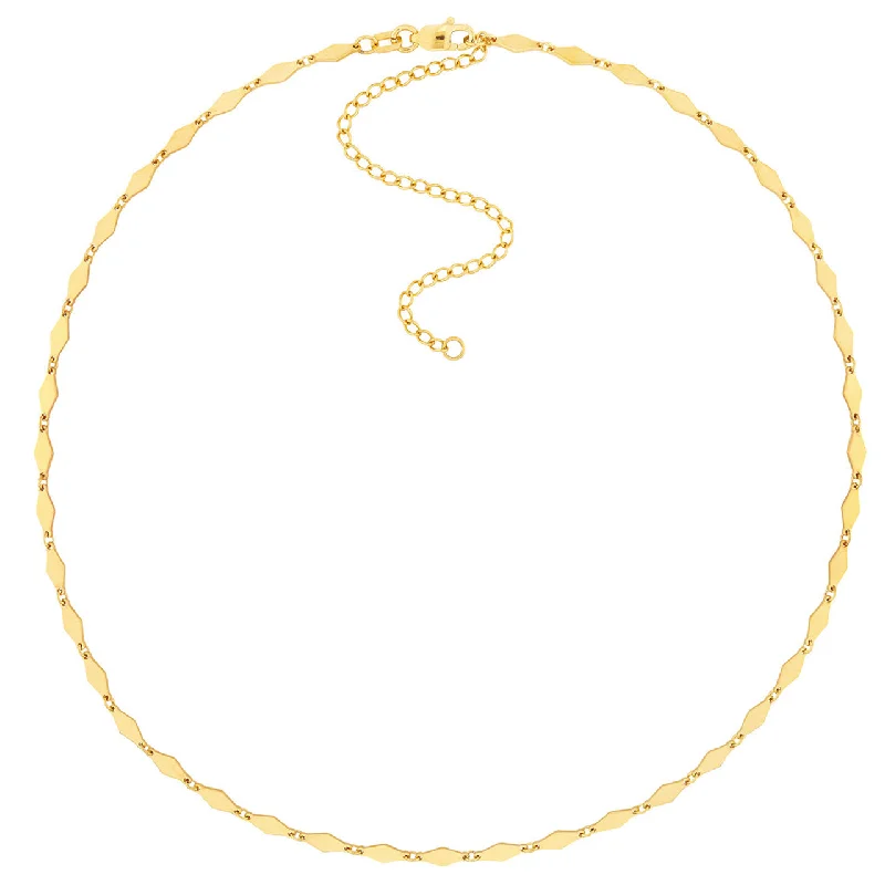 14K Gold Mirror Diamond Shape Link Choker Chain Necklace with Lobster Lock, 16"