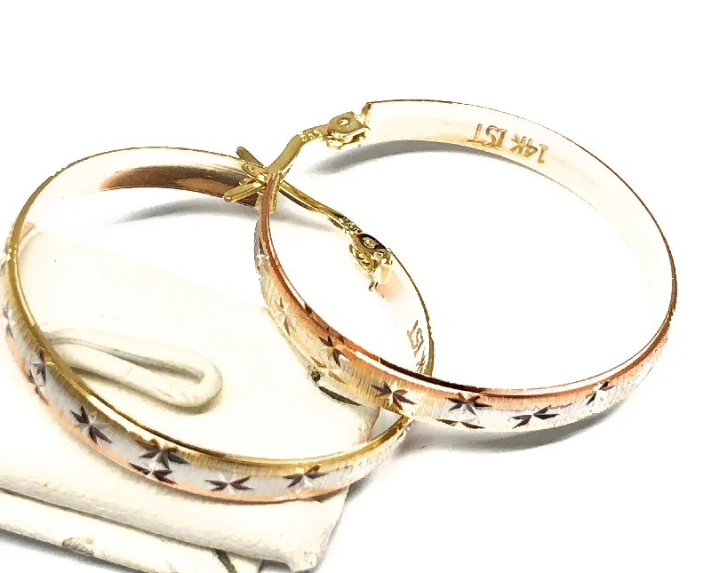 14k Solid Gold Tri-Color Hoop Earrings (1 INCH HOOP)