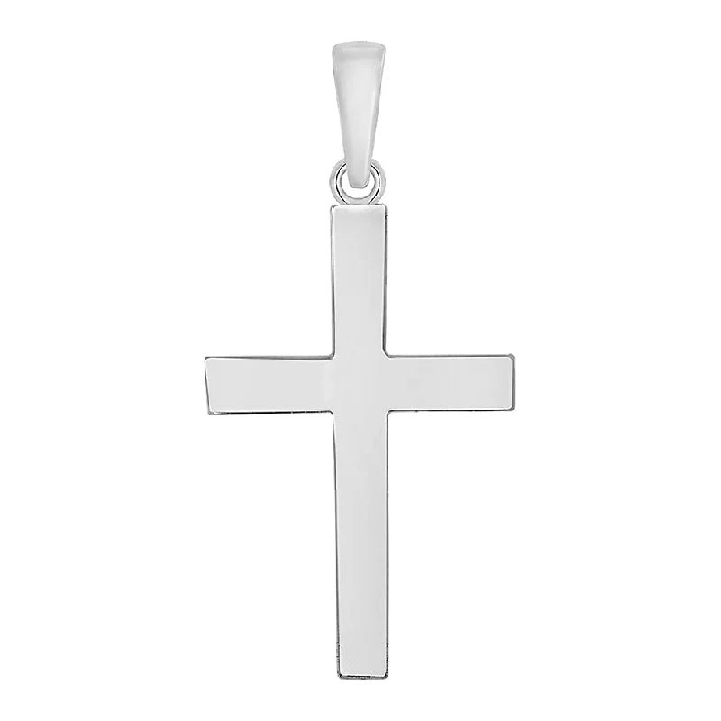 14k Solid White Gold Plain Religious Cross Pendant