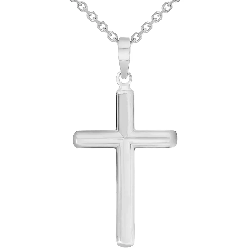 14k Solid White Gold Traditional Religious Plain Cross Pendant Necklace