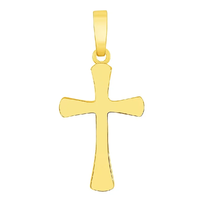 14k Solid Yellow Gold Dainty Mini Classic Plain Religious Cross Charm Pendant