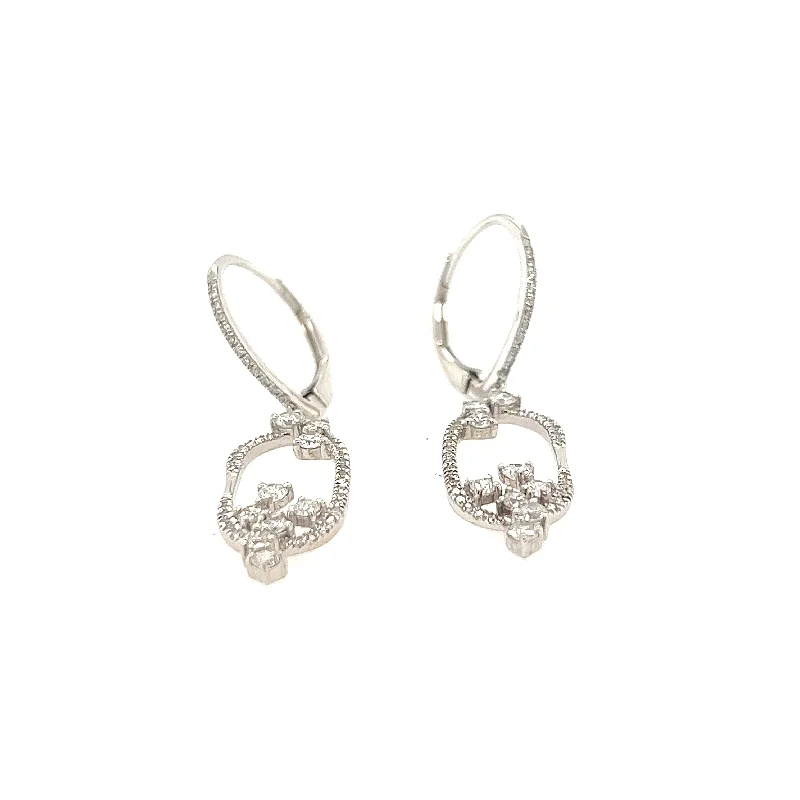 14K White Gold Diamond Dangle Earrings