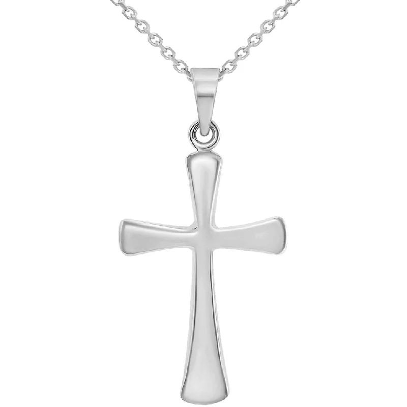 14k White Gold High Polished Religious Plain Simple Cross Pendant Necklace