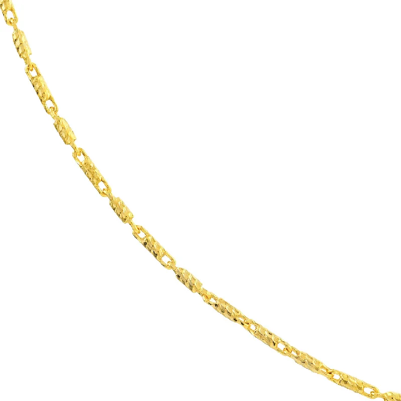 14K Two-Tone Gold 1mm Diamond-Cut Tube Bead Chain Necklace with Lobster Lock