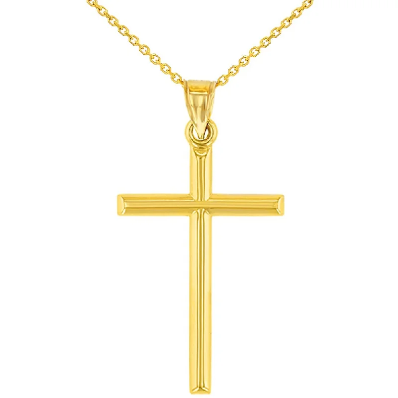 14K Yellow Gold Classic Latin Plain Cross Pendant Necklace