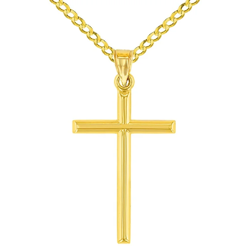 14K Yellow Gold Latin Plain Cross Pendant Necklace