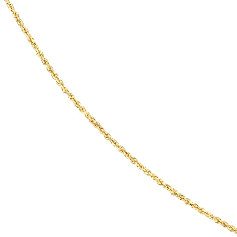 Solid 14K Yellow Gold or White Gold 1.8mm Diamond-Cut Rope Chain Necklace with Lobster Lock