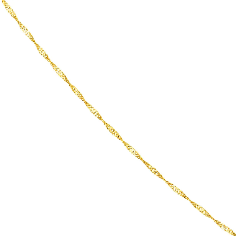 14K Yellow Gold or White Gold 1mm Singapore Chain Necklace with Spring Ring