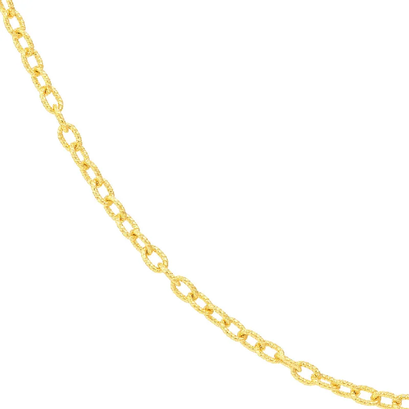 14K Yellow Gold or White Gold or Rose Gold 1.90mm Textured Rolo Chain Necklace with Lobster Lock