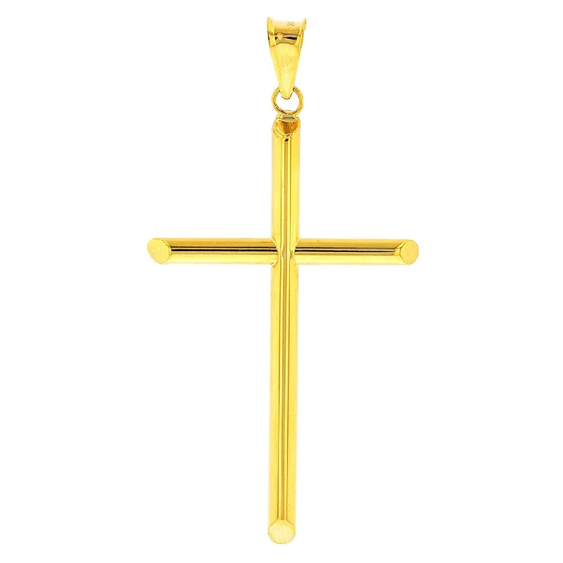 14K Yellow Gold Plain Religious Tube Cross Pendant with High Polish