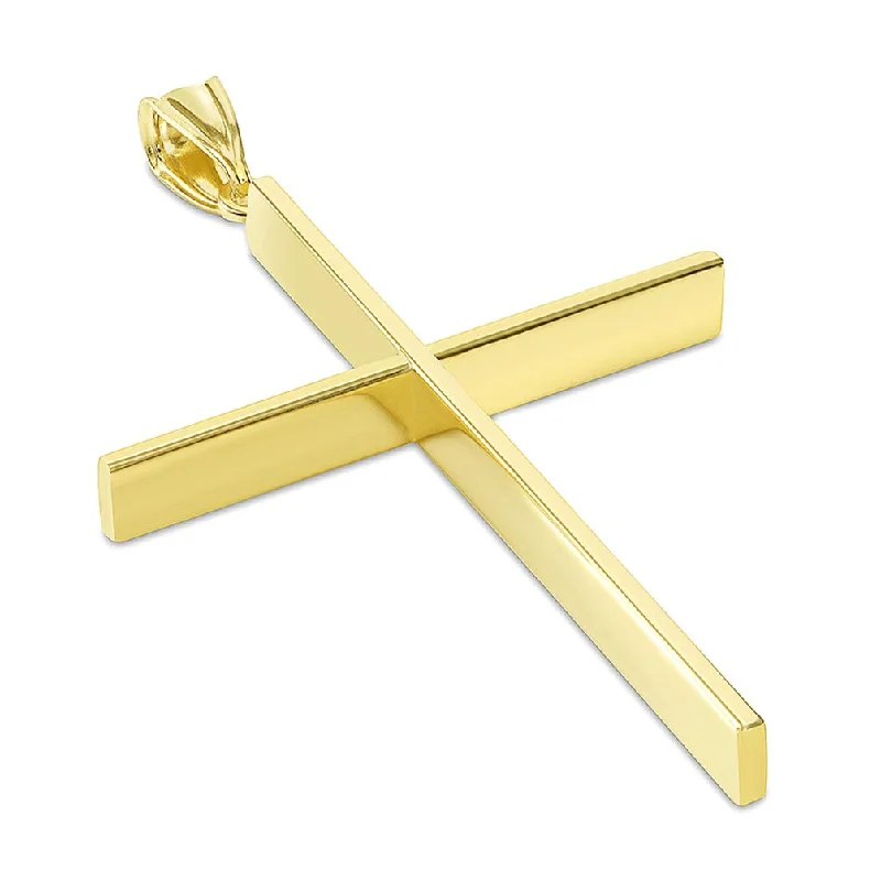 14K Yellow Gold Plain Slender Large Cross Pendant with High Polish