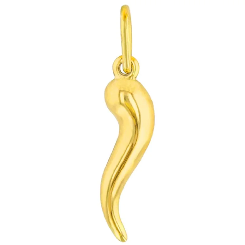 14K Yellow Gold Polished Dainty Mini Cornicello Horn Charm Pendant