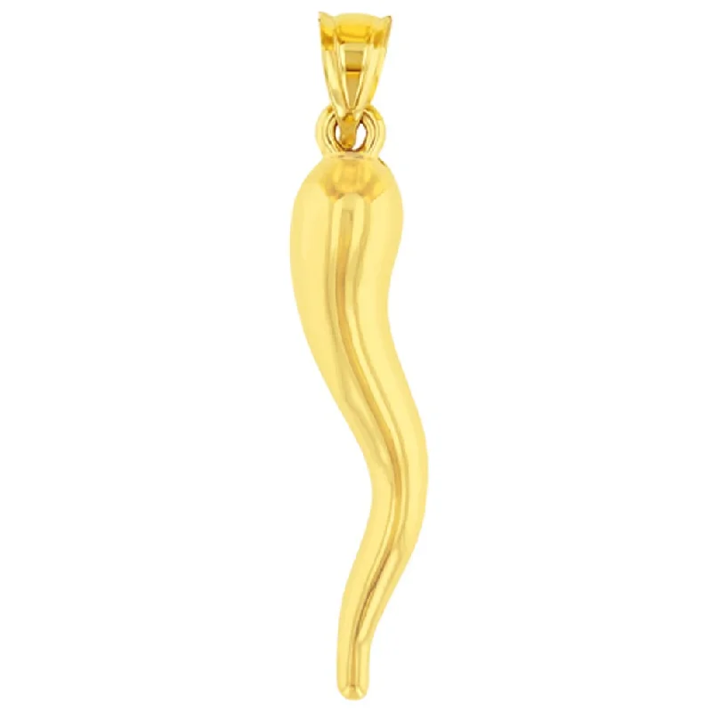 14k Yellow Gold Large Cornicello Horn Pendant - 3D