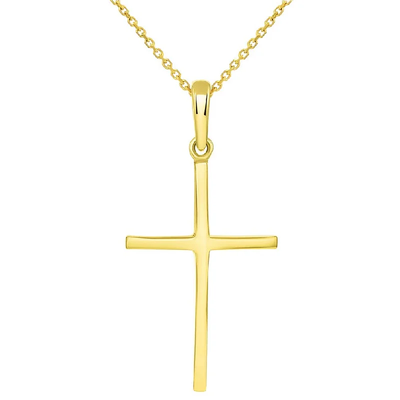 14k Yellow Gold Solid Slender Slope Christian Cross Pendant Necklace